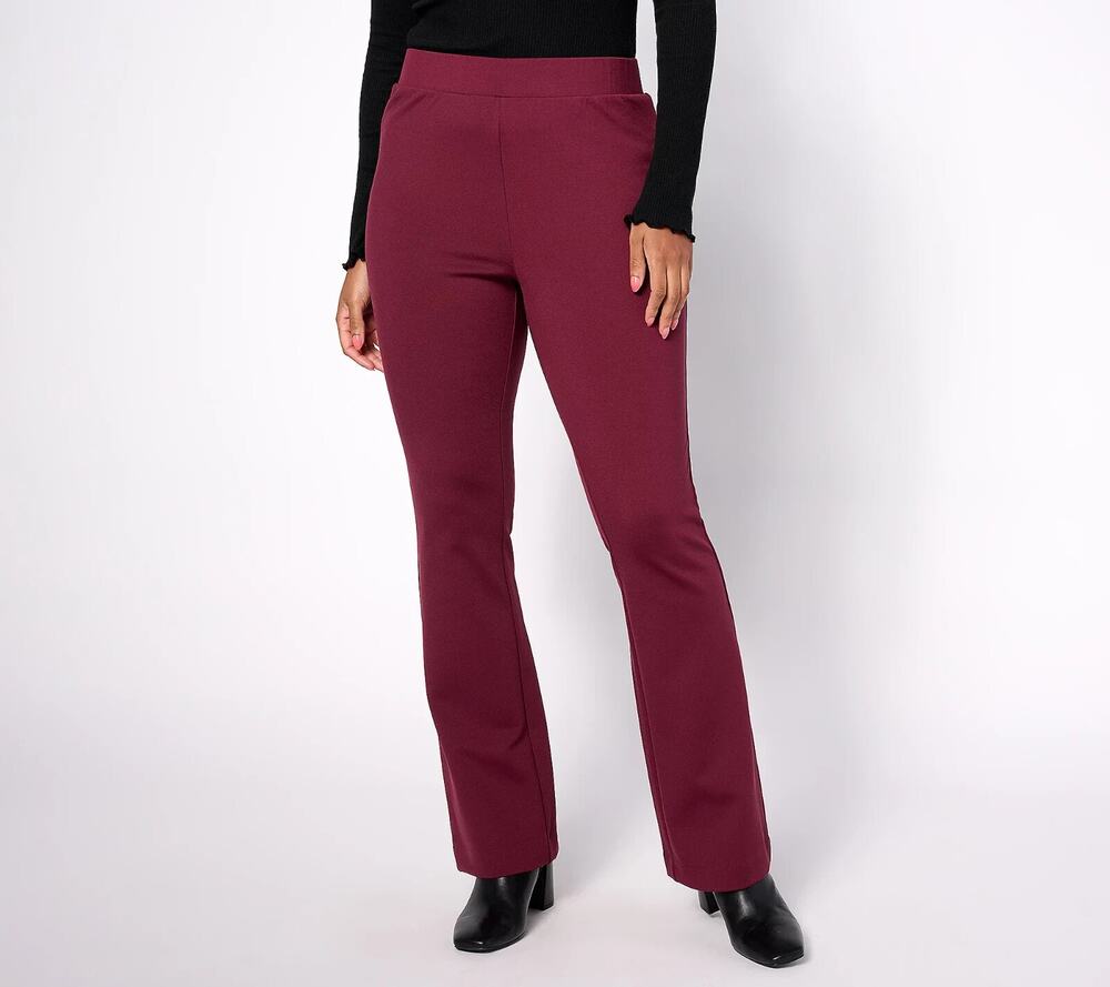 Isaac Mizrahi Live Womens Petite S Wine Crepe Ponte Bootcut Pants NWOT